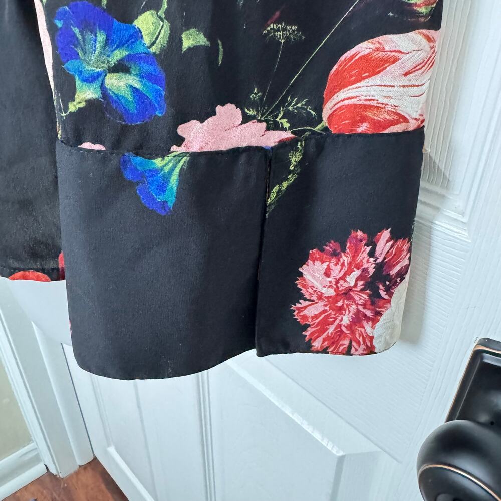 Worthington Floral Peplum Blouse Tie Neck Velvet Yoke Long Sleeve Work Top - Picture 6 of 11